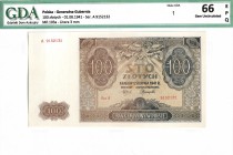 WW II 1939-1945
GG, 100 złotych 1941 A - GDA 66EPQ 
 GG, 100 złotych 1941 A - GDA 66EPQ Banknot w emisyjnym stanie zachowania doceniony bardzo wysok...