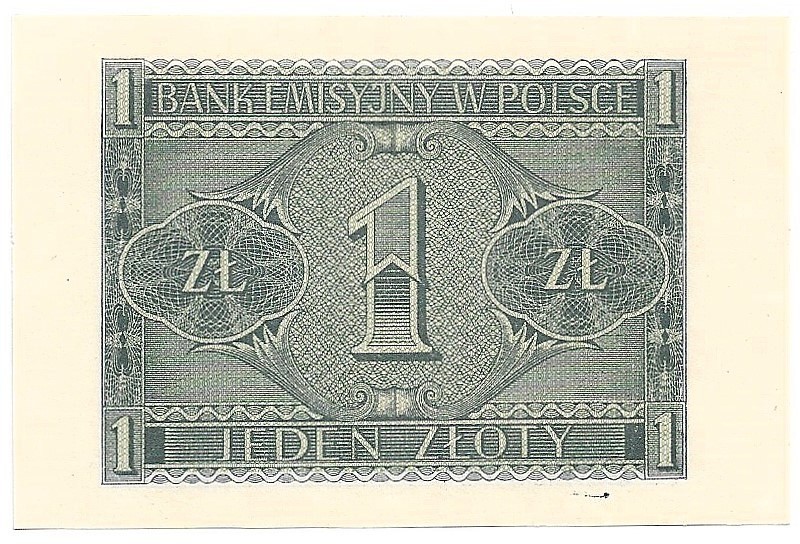 WW II 1939-1945
GG, 1 złoty 1941 
 GG, 1 złoty 1941 Emisyjny egzemplarz.
Refe...