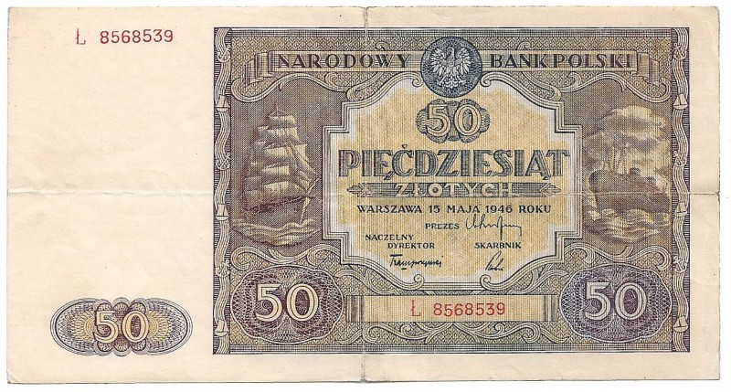 PRL 1944-1965
PRL, 50 złotych 1946 Ł 
 PRL, 50 złotych 1946 Ł Obiegowy egzempl...