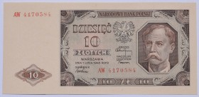 PRL 1944-1965
PRL, 10 złotych 1948 
 PRL, 10 złotych 1948 Banknot w emisyjnym stanie zachowania. Reference: Miłczak 136bb
Grade: UNC