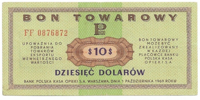 Bony
PRL, Pewex, Bon towarowy 10 dolarów 1969 
 PRL, Pewex, Bon towarowy 10 do...