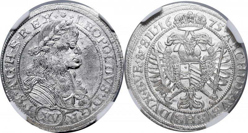 Silesia
Schlesien under Habsburgs, Leopold I, 15 kreuzer 1675 SHS, Breslau - NG...