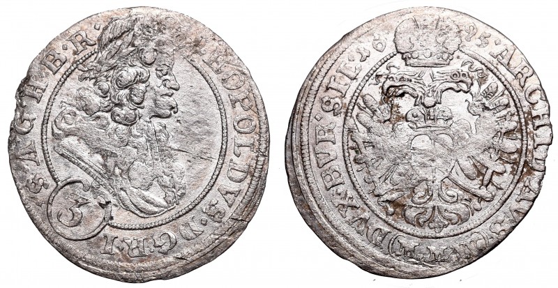 Silesia
Schlesien under Habsburg, Leopold I, 3 kreuzer 1695 MMW, Breslau R 
 S...