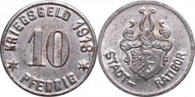 Replacement coins
Ratibor, 10 pfennig 1918 
 Ratibor, 10 pfennig 1918 Piękny egzemplarz z bardzo dobrze zachowanym połyskiem menniczym. Patyna, nalo...