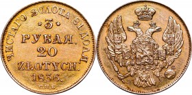 Russian Poland (1831-1915)
Poland under Russia, 3 rouble=20 zloty 1836 
 Poland under Russia, 3 rouble=20 zloty 1836 Atrakcyjny w odbiorze egzemplar...