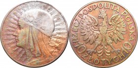 10 złotych
II Republic of Poland, 10 zloty 1932 Polonia 
 II Republic of Poland, 10 zloty 1932 Polonia Obiegowa sztuka w ciekawej ciemno złotej paty...