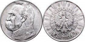 10 złotych
II Republic of Poland, 10 zloty 1934 Pilsudski 
 II Republic of Poland, 10 zloty 1934 Pilsudski Atrakcyjny egzemplarz z dobrze zachowanym...