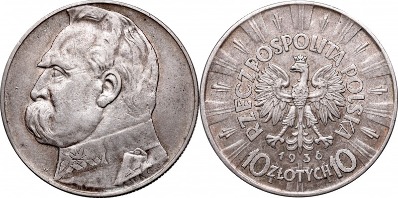 10 złotych
II Republic of Poland, 10 zloty 1936 Pilsudski 
 II Republic of Pol...