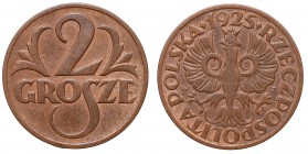 2 grosze
II Republic of Poland, 2 groschen 1925 
 II Republic of Poland, 2 groschen 1925 Obiegowy egzemplarz w przyjemnej dla oka kolorystyce. 
Gra...