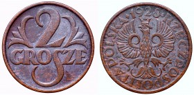 2 grosze
II Republic of Poland, 2 groschen 1928 
 II Republic of Poland, 2 groschen 1928 Atrakcyjny egzemplarz w przyjemnej dla oka ciemniejszej lek...