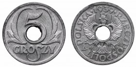 Polish coins between 1939 and 1945
GG, 5 groschen 1939 
 GG, 5 groschen 1939 Piękny, połyskowy menniczy egzemplarz z szansą na wysokiego MS-a.. 
Gr...