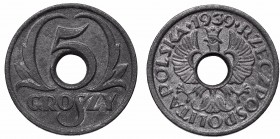 Polish coins between 1939 and 1945
GG, 5 groschen 1939 
 GG, 5 groschen 1939 Piękny, połyskowy menniczy egzemplarz.

Grade: UNC 

 Monety polski...