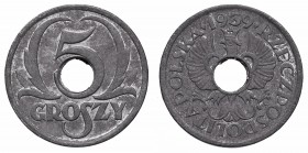 Polish coins between 1939 and 1945
GG, 5 groschen 1939 
 GG, 5 groschen 1939 Atrakcyjna mennicza sztuka. 
Grade: UNC 

 Monety polskie między 193...