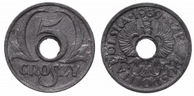 Polish coins between 1939 and 1945
GG, 5 groschen 1939 
 GG, 5 groschen 1939 Atrakcyjna sztuka. 
Grade: AU 

 Monety polskie między 1939 a 1945