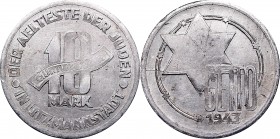 Polish coins between 1939 and 1945
Litzmannstadt Ghetto, 10 mark 1943 Al 
 Litzmannstadt Ghetto, 10 mark 1943 Al Atrakcyjny połyskowy egzemplarz bez...