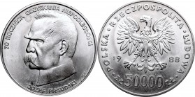 Polish People's Republic (1945-1989)
Peoples Republic of Poland, 50.000 zloty 1988 Pilsudski 
 Peoples Republic of Poland, 50.000 zloty 1988 Pilsuds...
