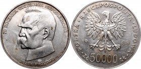 Polish People's Republic (1945-1989)
Peoples Republic of Poland, 50.000 zloty 1988 Pilsudski 
 Peoples Republic of Poland, 50.000 zloty 1988 Pilsuds...