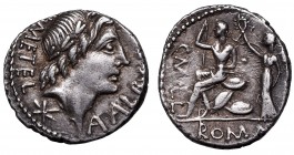 Rome
Roman Republic, Cecillius Metelus, Denarius 
 Roman Republic, Cecillius Metelus, Denarius Ładny egzemplarz. Patyna, nalot. Awers: głowa Apolla ...
