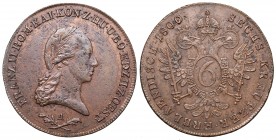Austria and Austria-Hungary
Austria, Franz II, 6 kreuzer 1800 
 Austria, Franz II, 6 kreuzer 1800 Dość atrakcyjny egzemplarz w miłej dla oka kolorys...