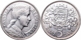 Latvija
Latvia, 5 lati 1931 
 Latvia, 5 lati 1931 Bardzo ładnie zachowany egzemplarz. Ryski, ładny połysk.
Reference: Parchimowicz 11.b
Grade: XF...