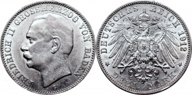 Germany
Germany, Baden, 3 mark 1912 
 Germany, Baden, 3 mark 1912 Egzemplarz w atrakcyjnym stanie zachowania z obustronnym mocnym połsykiem. Referen...