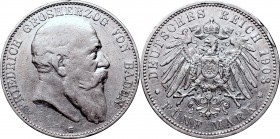 Germany
Germany, Baden, 5 mark 1903 G 
 Germany, Baden, 5 mark 1903 G Obiegowy egzemplarz rzadszego rocznika 5-markówek.
Reference: Jaeger 33
Grad...