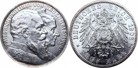 Germany
Germany, Baden, 5 mark 1906 
 Germany, Baden, 5 mark 1906 5 marek 1906, wybite z okazji 50-lecia zaślubin księcia z Luizą w mocnym obustronn...