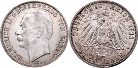 Germany
Germany, Baden, Friedrich II, 3 mark 1911 G 
 Germany, Baden, Friedrich II, 3 mark 1911 G Bardzo ładnie zachowany egzemplarz, przetarcie na ...