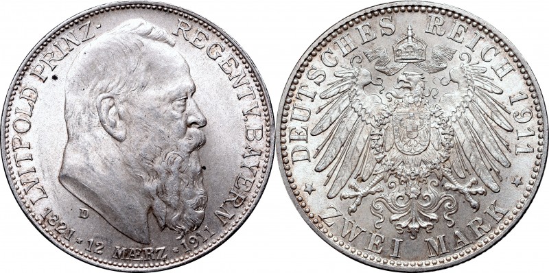 Germany
Germany, Bayern, 2 mark 1911 
 Germany, Bayern, 2 mark 1911 Wyśmienity...