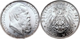 Germany
Germany, Bayern, 3 mark 1911 
 Germany, Bayern, 3 mark 1911 3 marki 1911 wybite na 90 rocznicę urodzin Luitpolda w menniczym stanie zachowan...