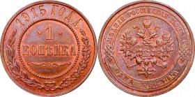 Russia
Russia, Nicholas II, 1 kopeck 1915 
 Russia, Nicholas II, 1 kopeck 1915 Menniczy egzemplarz z mocnym obustronnym połyskiem i piękną czerwieni...