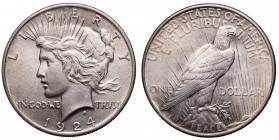United States
USA, Peace dollar 1924 
 USA, Peace dollar 1924 Piękny wyselekcjonowany egzemplarz z mocnym obustronnym blaskiem i przyjemnej lekkiej ...