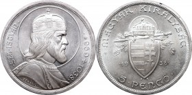 Hungary
Hungary, 5 pengo 1938 
 Hungary, 5 pengo 1938 Piękny, menniczy egzemplarz, bardzo ładny połysk.&nbsp; Reference: Krause KM#516
Grade: AU/UN...