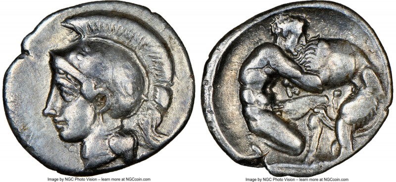 CALABRIA. Tarentum. Ca. 380-280 BC. AR diobol (13mm, 6h). NGC Choice VF. Ca. 325...