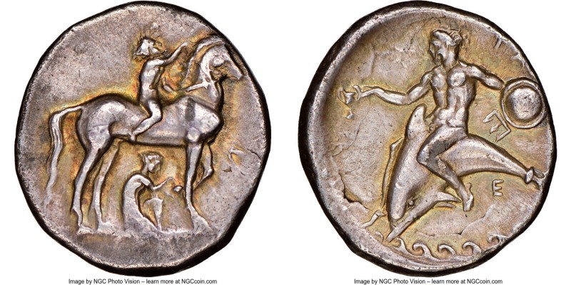 CALABRIA. Tarentum. Ca. 340-334 BC. AR stater or didrachm (23mm, 7.83 gm, 12h). ...