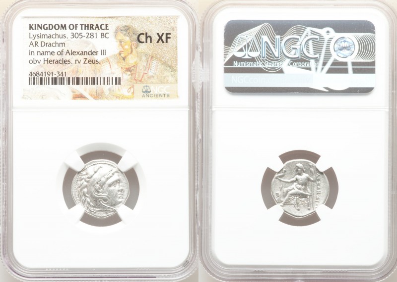 THRACIAN KINGDOM. Lysimachus (305-281 BC). AR drachm (18mm, 12h). NGC Choice XF....