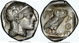 ATTICA. Athens. Ca. 440-404 BC. AR tetradrachm (26mm, 17.19 gm, 7h). NGC Choice AU 5/5 - 4/5. Mid-mass coinage issue. Head of Athena right, wearing cr...