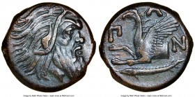 CIMMERIAN BOSPORUS. Panticapaeum. 4th century BC. AE (22mm, 12h). NGC XF Head of bearded Pan right / Π-A-N, forepart of griffin left, sturgeon left be...
