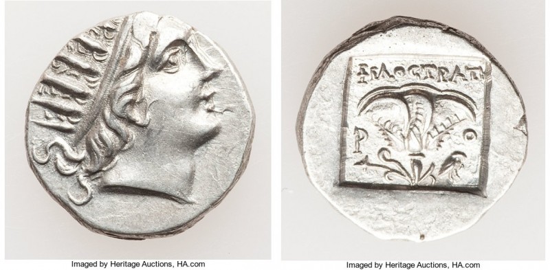 CARIAN ISLANDS. Rhodes. Ca. 88-84 BC. AR drachm (15mm, 2.43 gm, 12h). AU. Plinth...