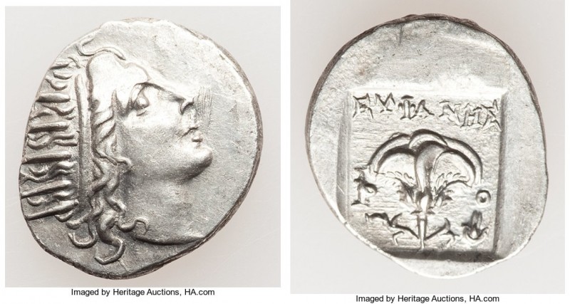 CARIAN ISLANDS. Rhodes. Ca. 88-84 BC. AR drachm (16mm, 2.37 gm, 11h). XF. Plinth...