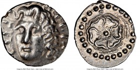 CARIAN ISLANDS. Rhodes. Ca. 84-30 BC. AR drachm (19mm, 3.56 gm, 1h). NGC Choice AU 4/5 - 3/5, marks. Radiate head of Helios facing, turned slightly le...