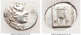 LYCIAN LEAGUE. Cragus. Ca. 48-20 BC. AR hemidrachm (15mm, 1.72 gm, 12h). Choice XF. Series 1. Laureate head of Apollo right; Λ-Y below / K-P, cithara ...