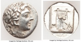 LYCIAN LEAGUE. Masicytes. Ca. 48-20 BC. AR hemidrachm (14mm, 2.12 gm, 1h). AU. Series 1. Laureate head of Apollo right; Λ-Y below / M-A, cithara (lyre...