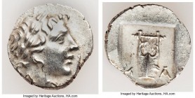 LYCIAN LEAGUE. Masicytes. Ca. 48-20 BC. AR hemidrachm (14mm, 2.12 gm, 12h). AU. Series 1. Laureate head of Apollo right; Λ-Y below / M-A, cithara (lyr...