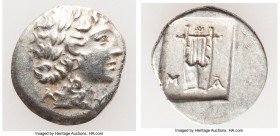 LYCIAN LEAGUE. Masicytes. Ca. 48-20 BC. AR hemidrachm (15mm, 1.81 gm, 12h). AU. Series 1. Laureate head of Apollo right; Λ-Y below / M-A, cithara (lyr...