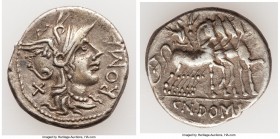 Cn. Domitius Ahenobarbus (ca. 116-115 BC). AR denarius (20mm, 3.90 gm, 9h). About XF. Rome. ROMA, head of Roma right, wearing winged helmet decorated ...