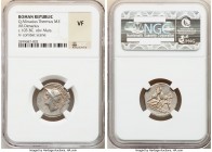 Q. Minucius Thermus M.f. (103 BC). AR denarius (19mm, 1h). NGC VF. Head of Mars left wearing crested helmet decorated with laurel branch / Q•THERM•MF ...