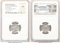 P. Furius Crassipes (84 BC). AR denarius (19mm, 12h). NGC VF. Rome. AED CVR, turreted head of Cybele right; deformed foot upwards behind / Curule chai...