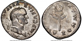 Vespasian (AD 69-79). AR denarius (18mm, 5h). NGC VF. Rome, 74. IMP CAESAR VESPASIANVS, laureate head right / PONTIF MAXIM, Winged caduceus. RIC II.1 ...