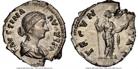 Faustina Junior (AD 147-175/6). AR denarius (19mm, 3.14 gm, 6h). NGC MS 4/5 - 3/5. Rome, AD 161-164. FAVSTINA-AVGVSTA, draped bust of Faustina Junior ...